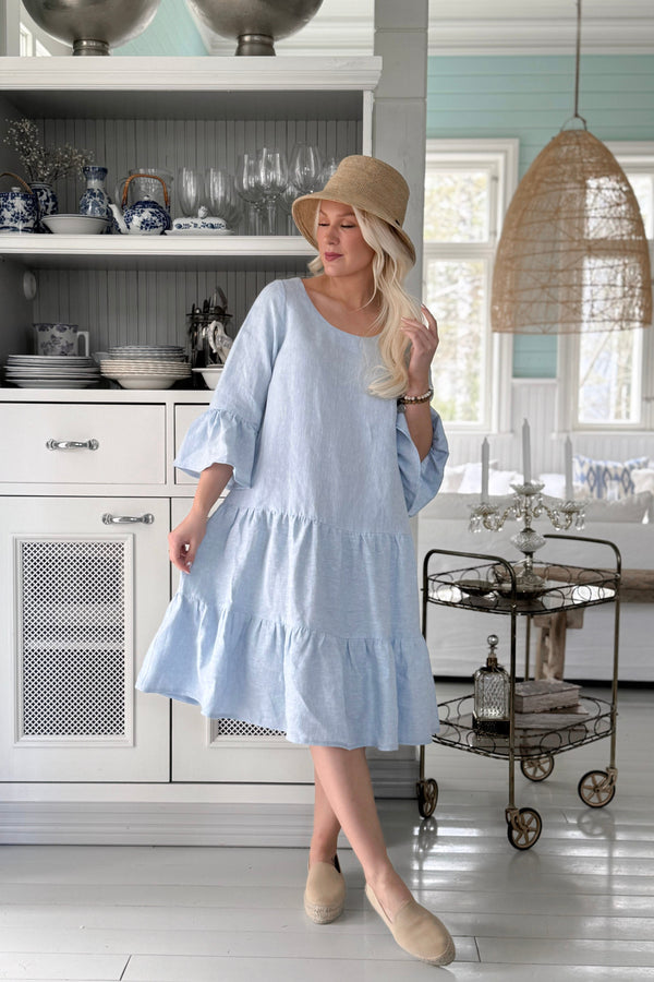 Daffodil linen dress, oxford blue