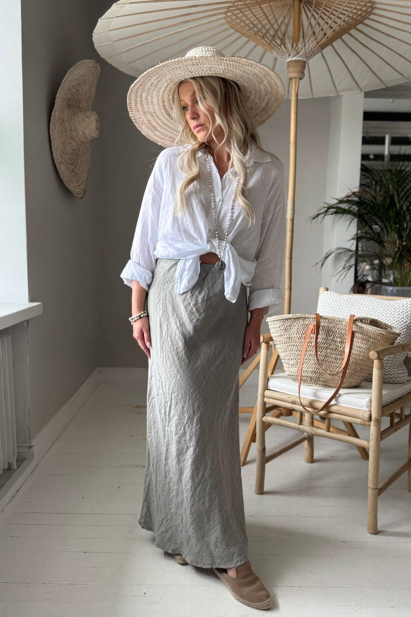 Linen pencil skirt, taupe