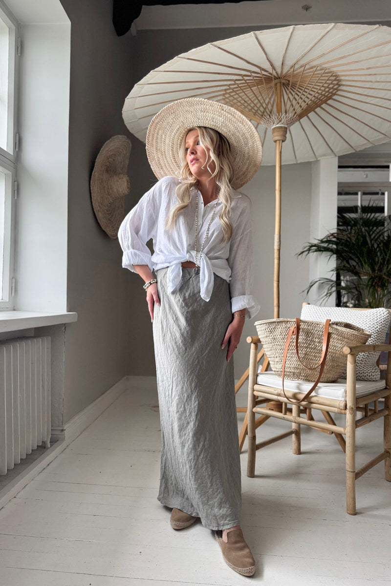 Linen pencil skirt, taupe