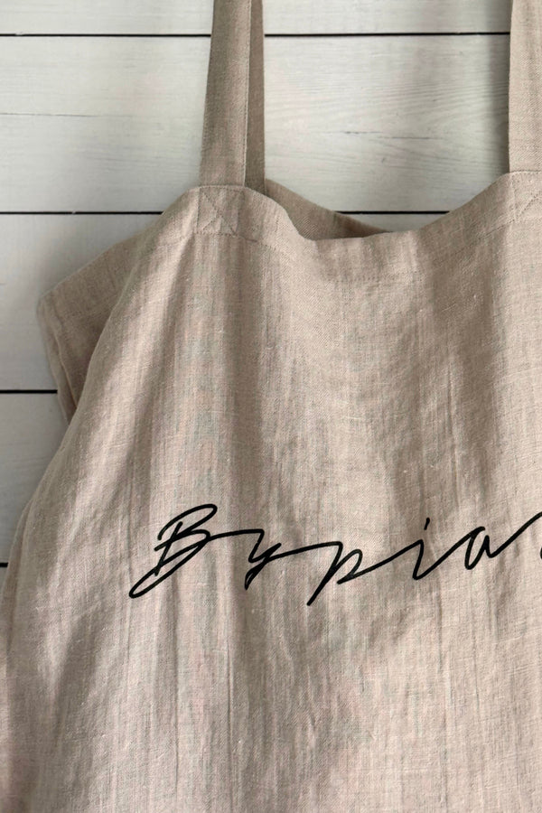 Bypias linen shopper, natural - black print