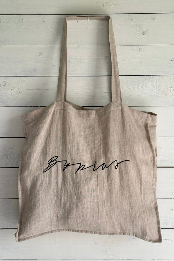 Bypias linen shopper, natural - black print