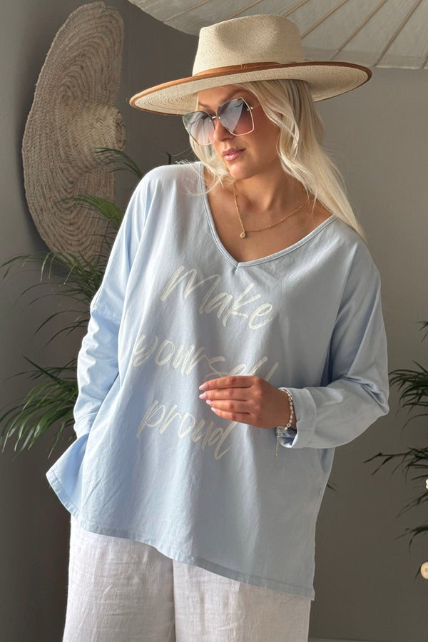 Make yourself proud long sleeve t-shirt, light blue