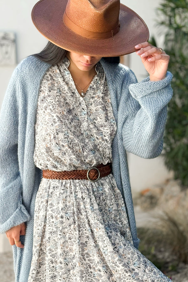 Elena viscose dress, off white-blue floral