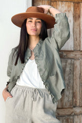 Cardelia linen jacket, camo green