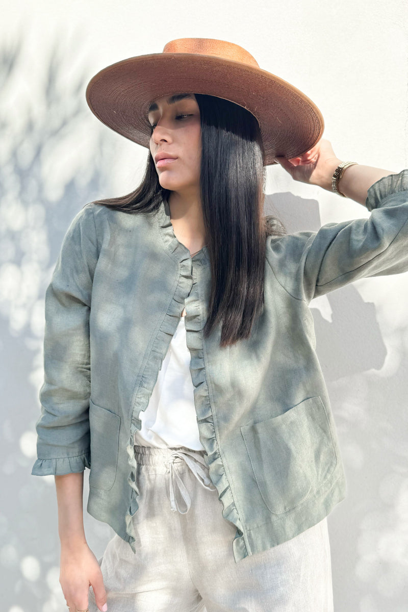 Cardelia linen jacket, camo green