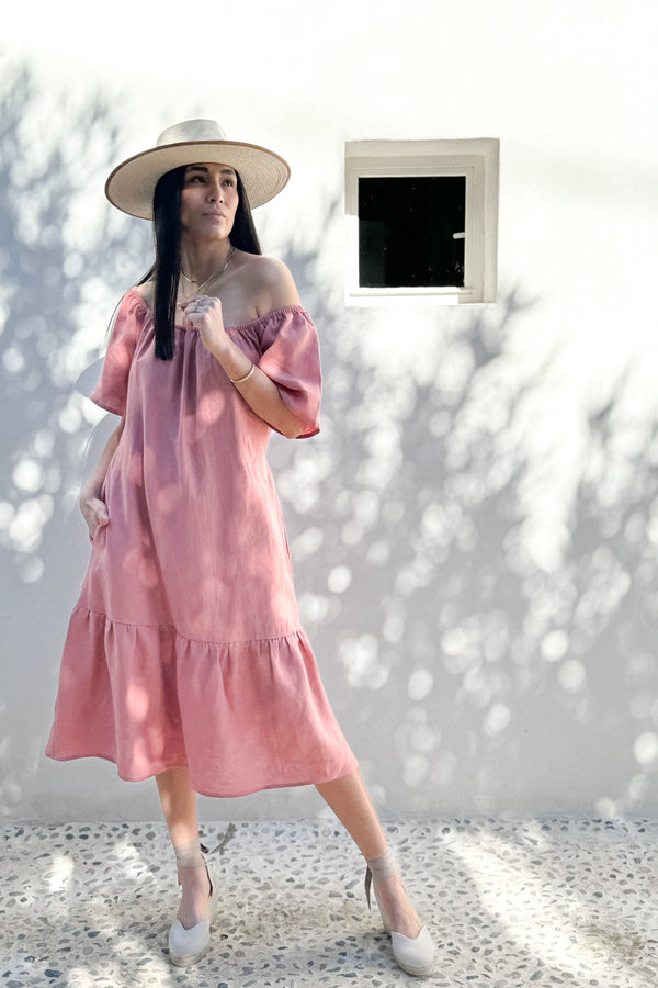 Bocca linen dress, peach blush