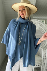 Zelie viscose poncho, denim blue