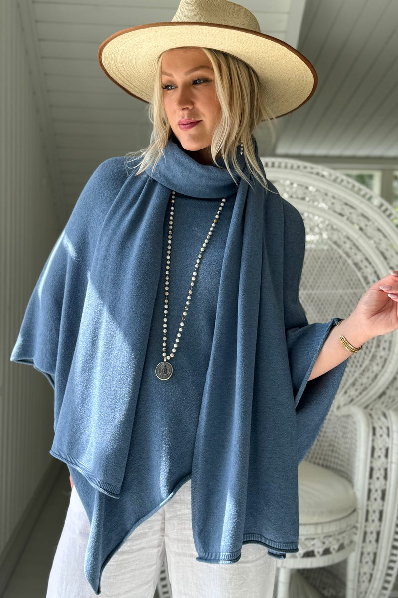 Zelie viscose poncho, denim blue