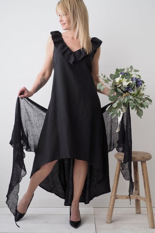 Linen fairy linen dress, black