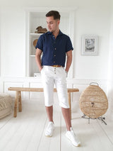 Linen shorts tease men, white