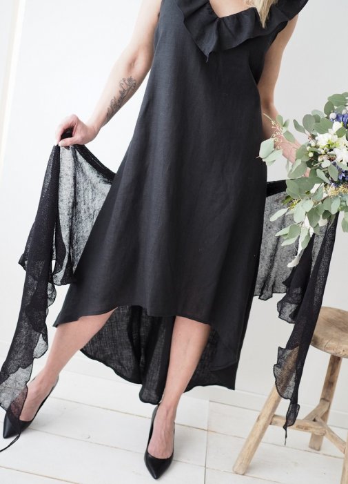 Linen fairy linen dress, black