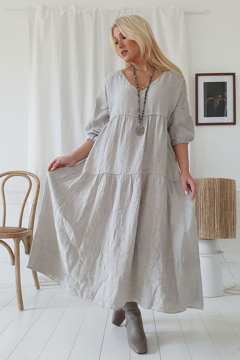 Janis linen dress, khalk