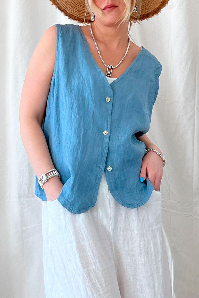 Jessie linen vest, blue
