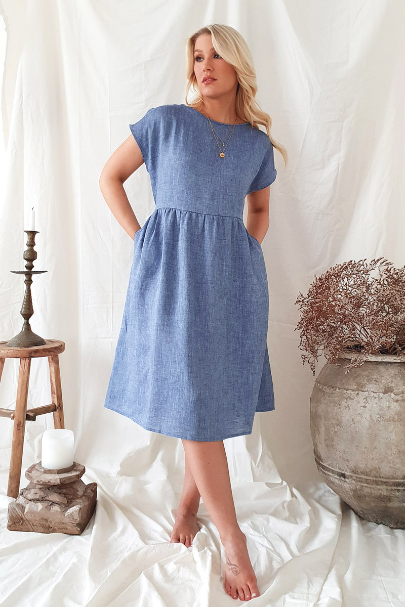 Juliana linen dress, denim blue