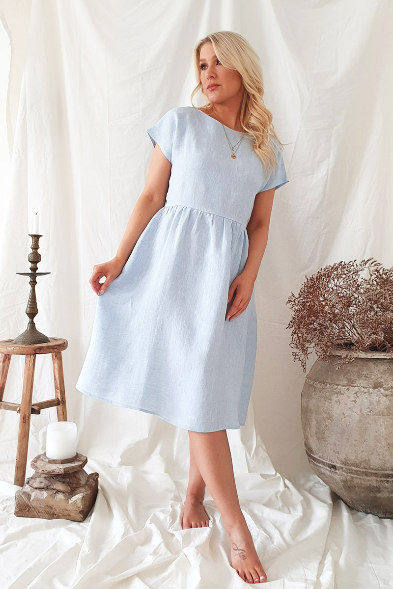 Juliana linen dress, oxford blue