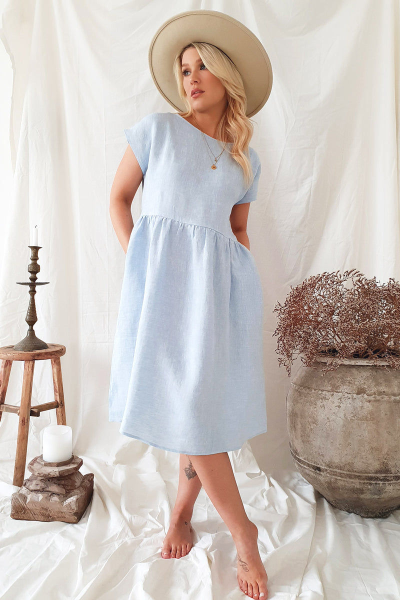 Juliana linen dress, oxford blue