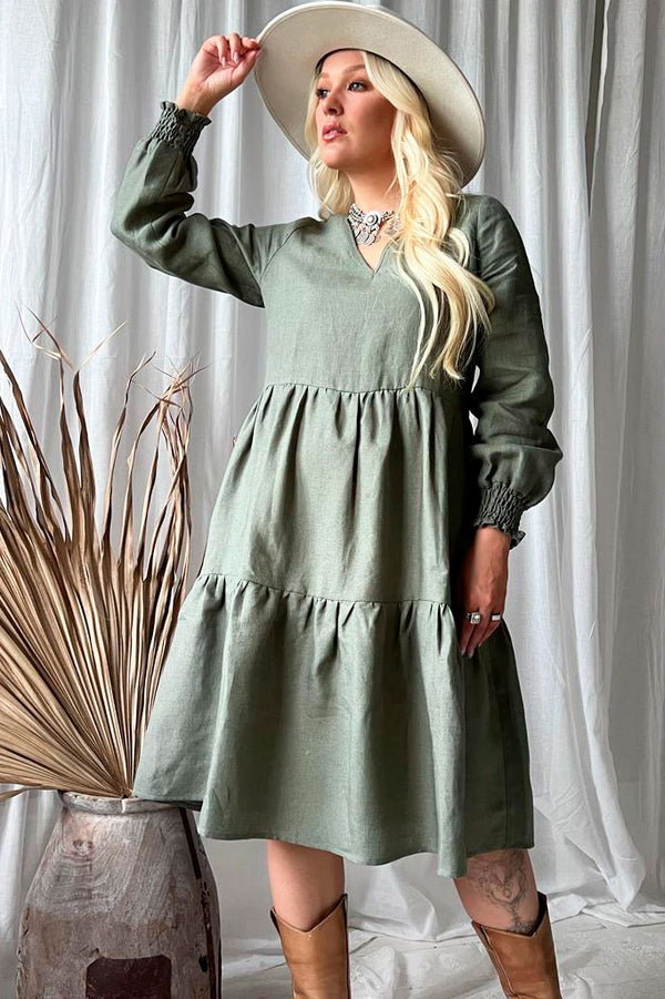 Lindsay linen dress, camo green